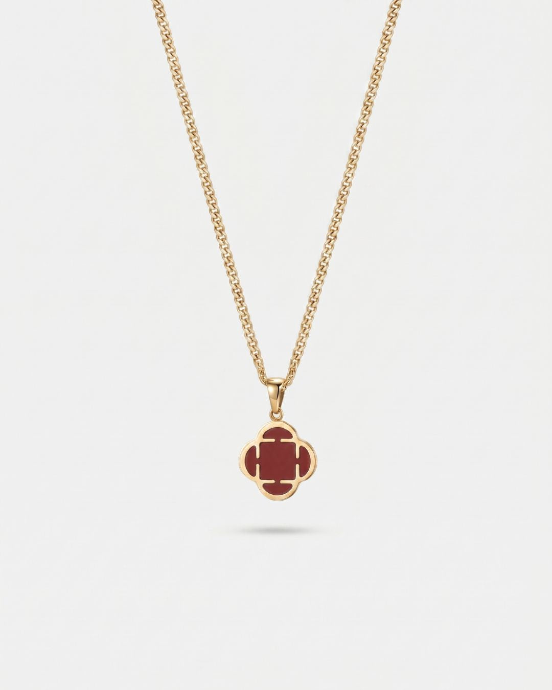 Bruce & Co Burgundy Red Clover Pendant Necklace, Gold-Plated Steel