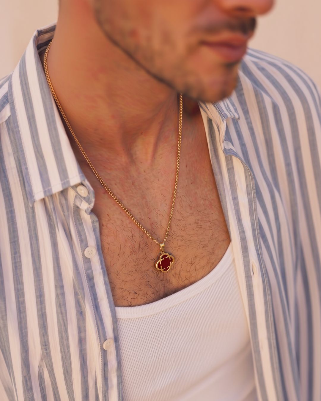 Bruce & Co Burgundy Red Clover Pendant Necklace, Gold-Plated Steel