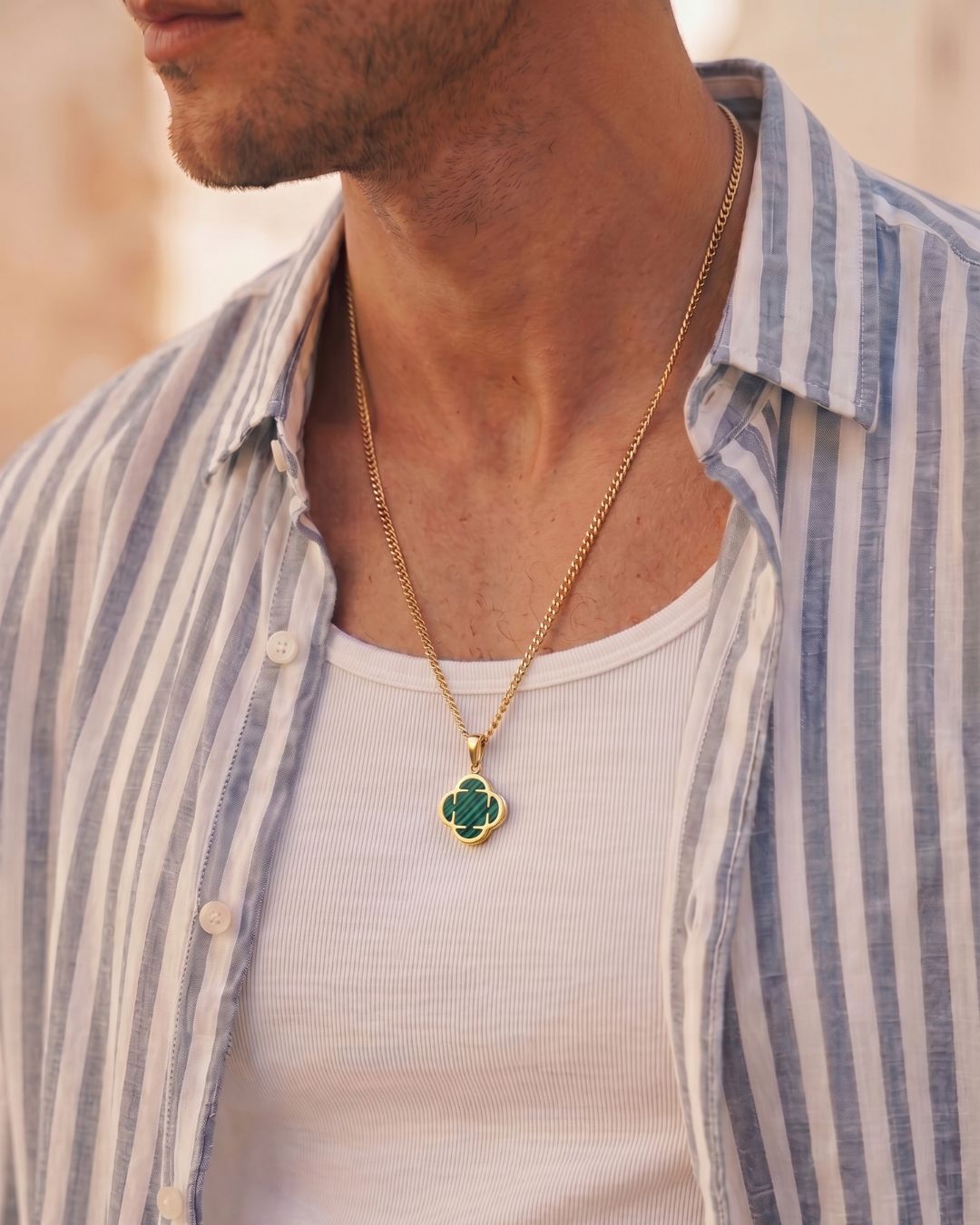 Bruce & Co Green Clover Pendant Necklace, Gold-Plated Steel