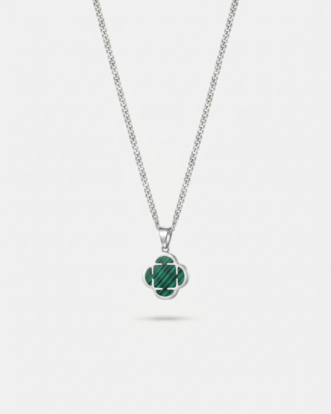 Bruce & Co Green Clover Pendant Necklace, Silver-Plated Steel