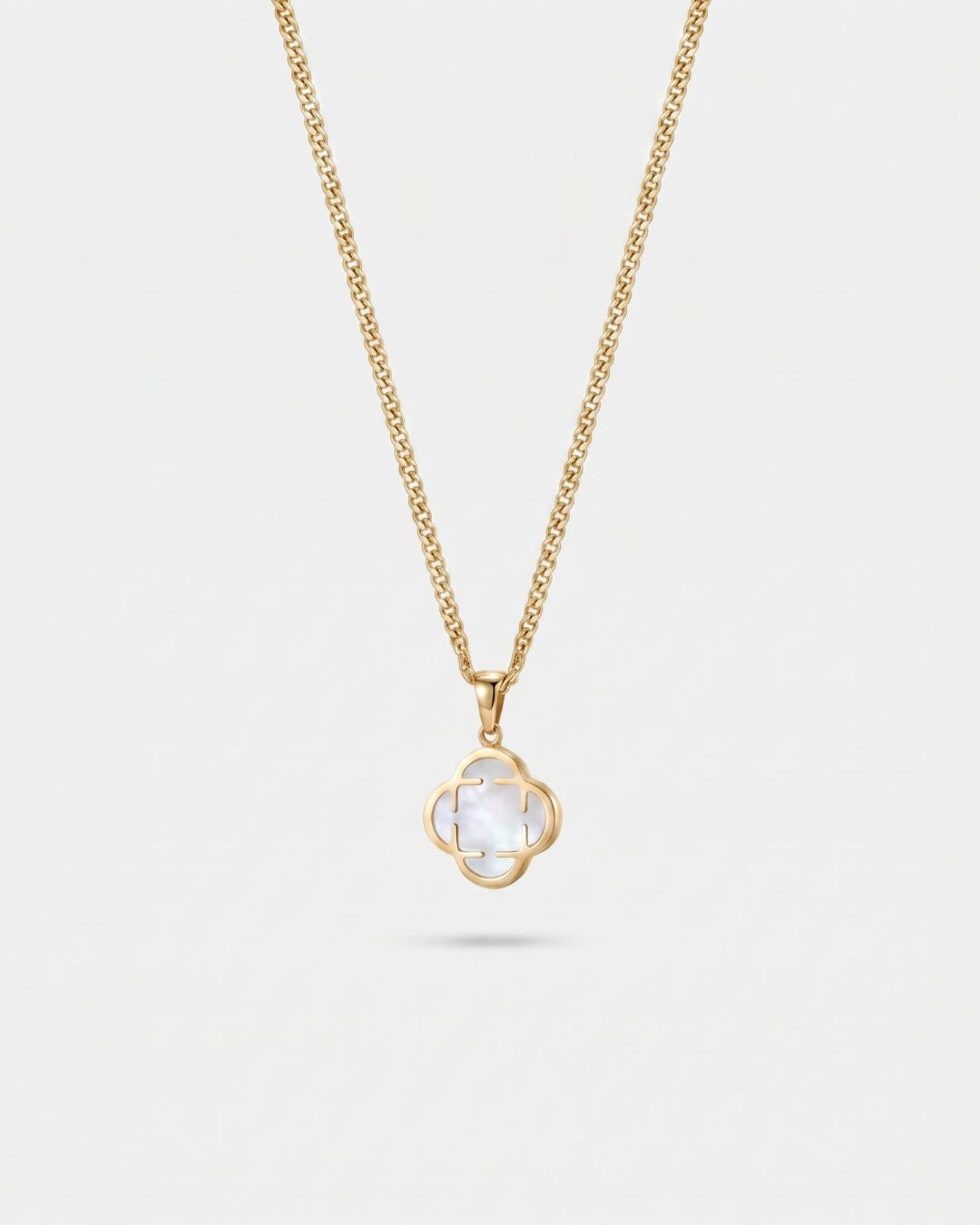 Bruce & Co Pearlescent White Clover Pendant Necklace, Gold-Plated Steel
