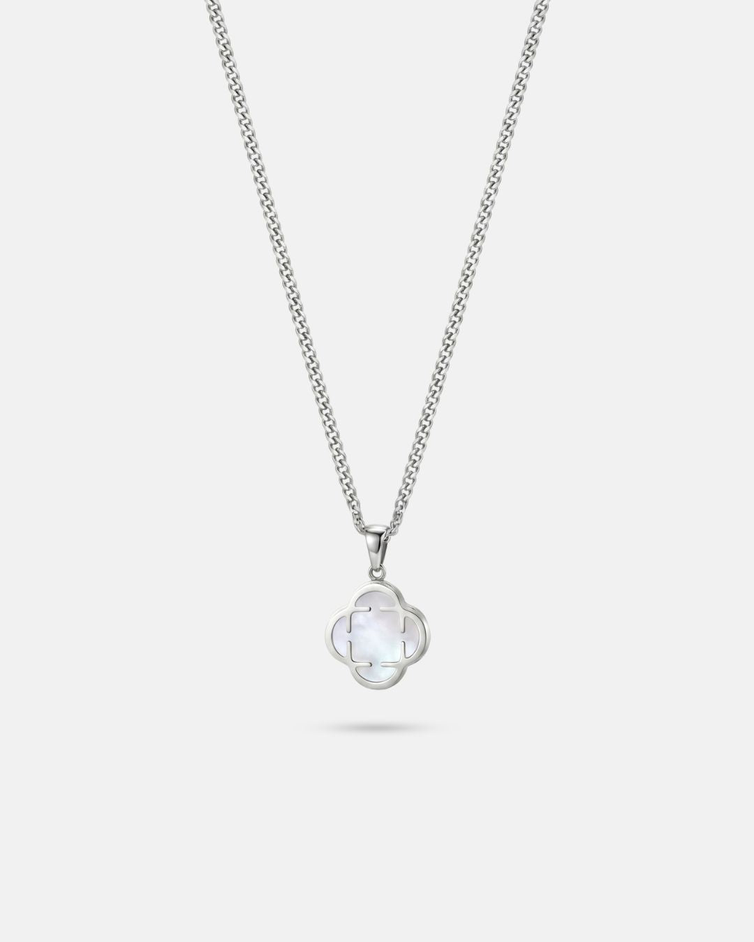 Bruce & Co Pearlescent White Clover Pendant Necklace, Silver-Plated Steel