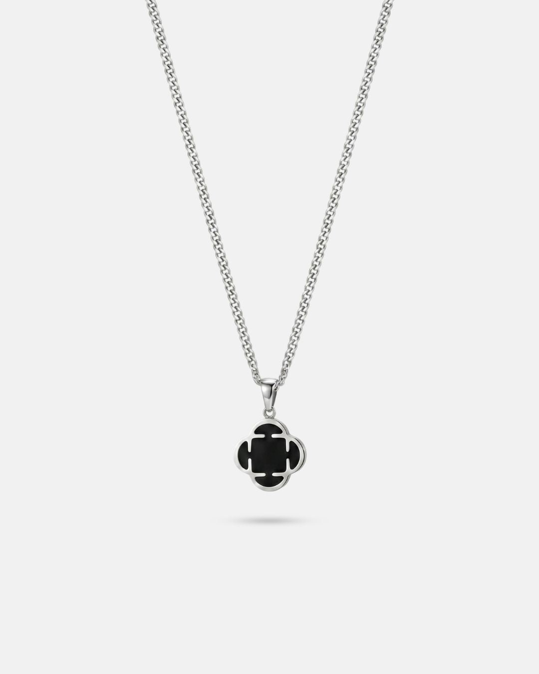Bruce & Co Black Clover Pendant Necklace, Silver-Plated Steel