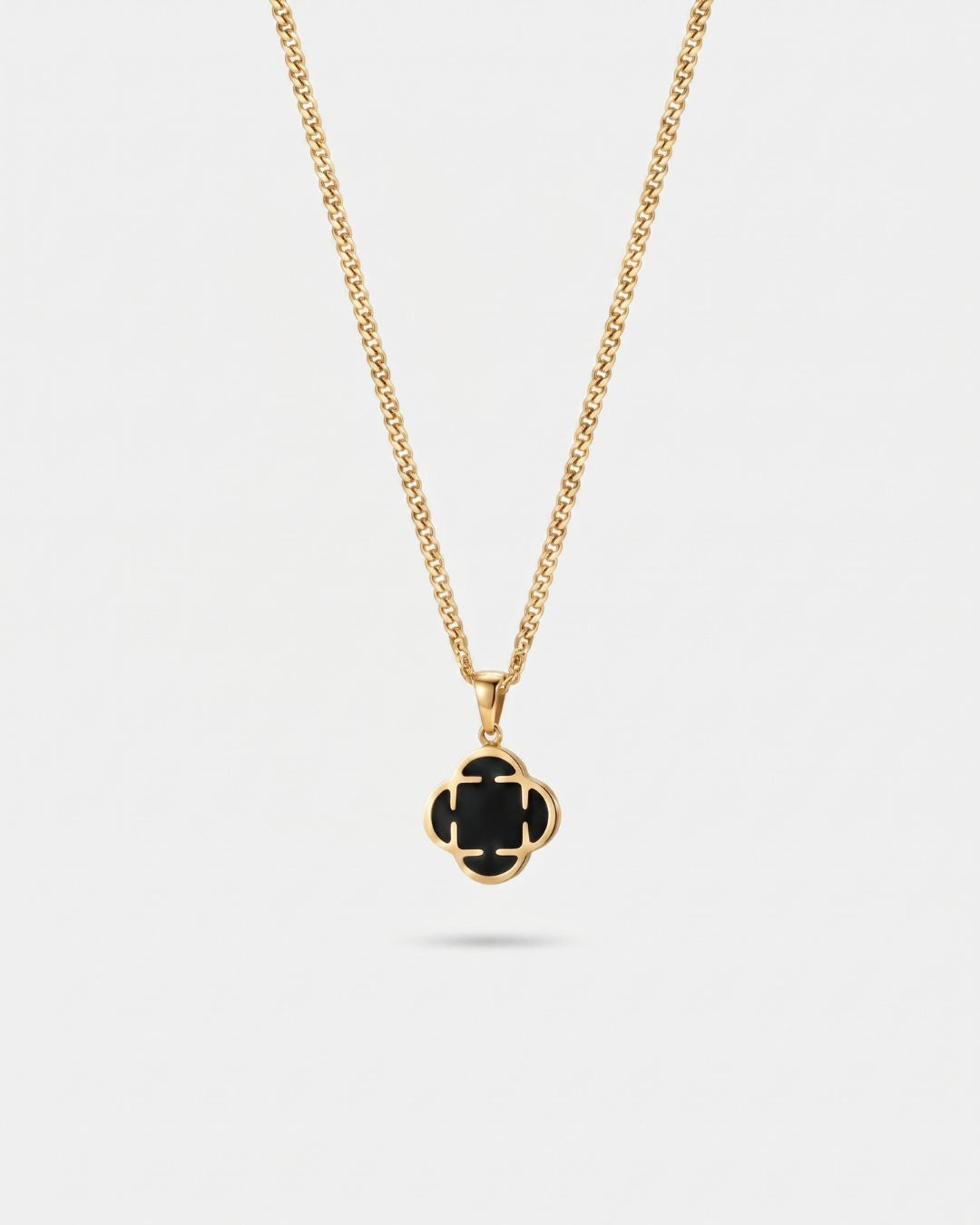 Bruce & Co Black Clover Pendant Necklace, Gold-Plated Steel