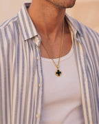 Bruce & Co Black Clover Pendant Necklace, Gold-Plated Steel