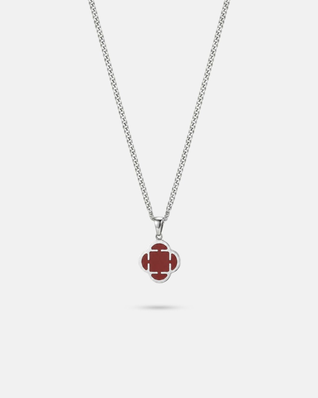 Bruce & Co Burgundy Red Clover Pendant Necklace, Silver-Plated Steel