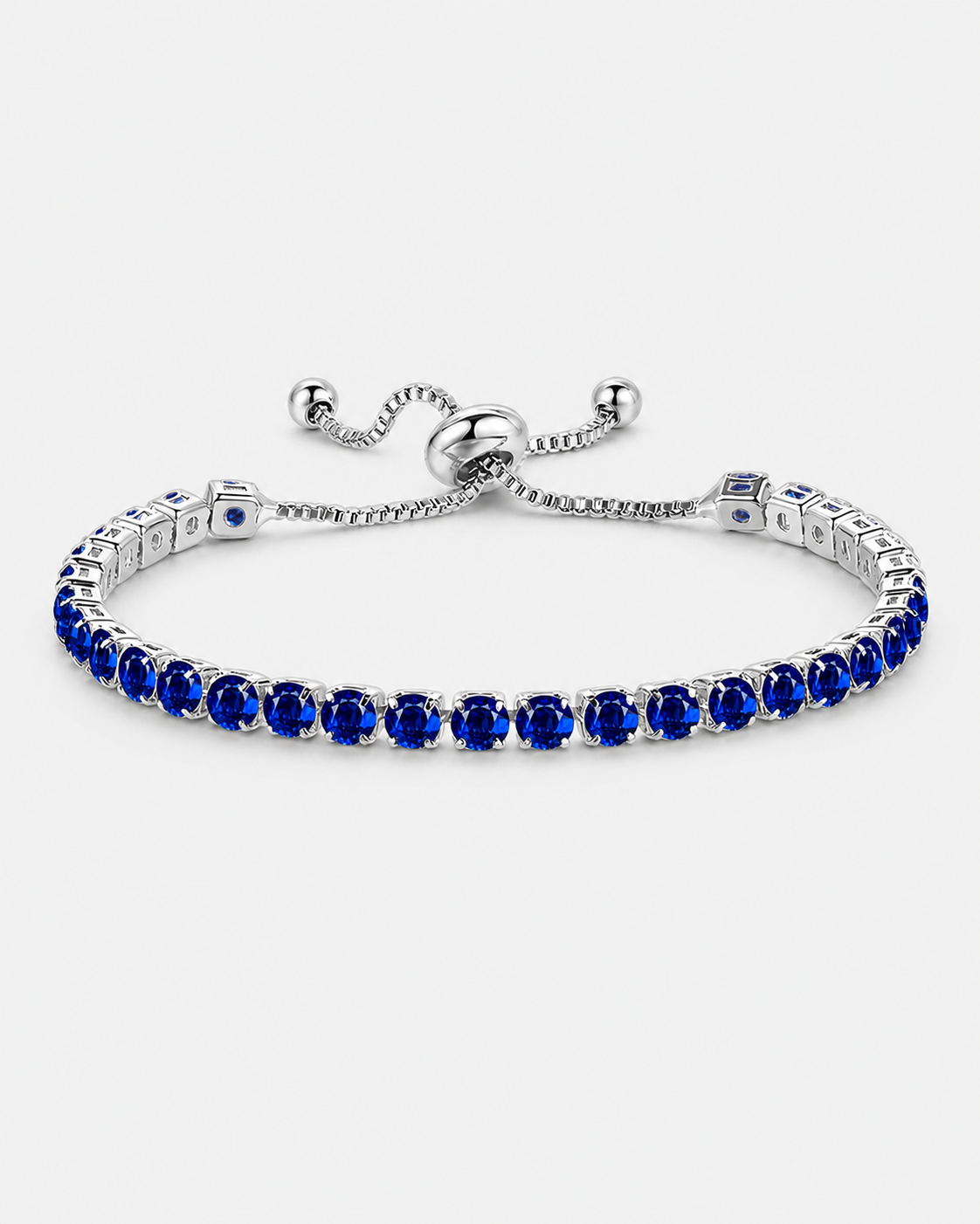 Bruce & Co Mar Azul – Blue Adjustable Tennis Bracelet, 4 mm, Silver-Plated