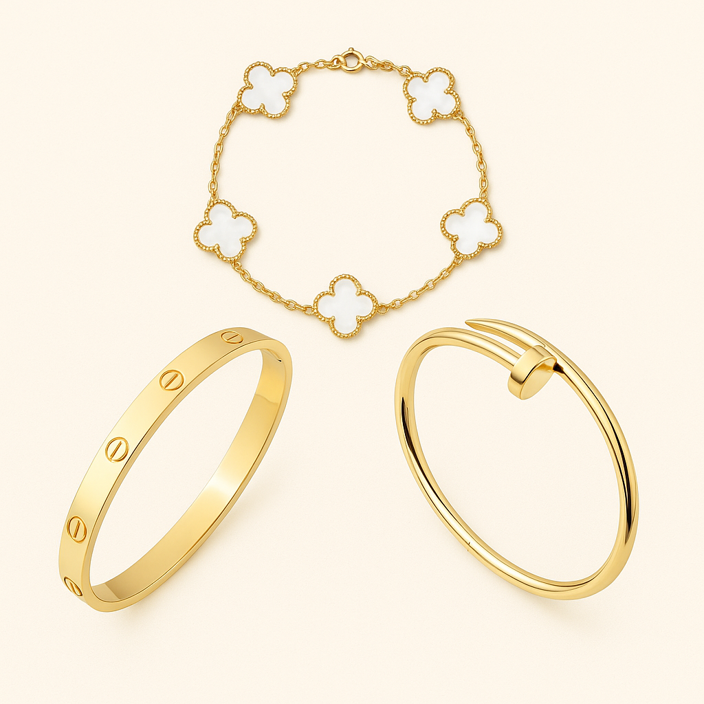 Bruce & Co Toscane – White Clover Nail and Screw Bracelet Set