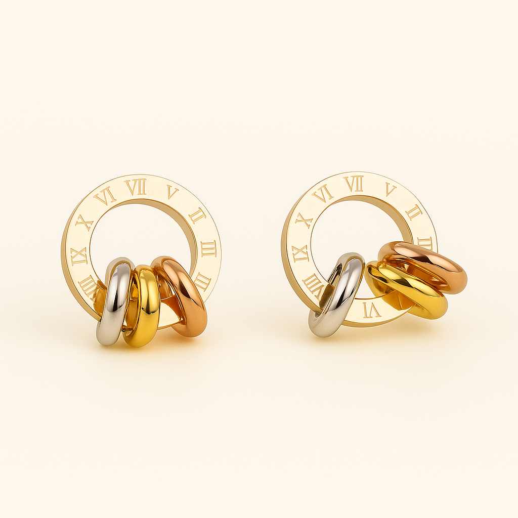 Bruce & Co Lucia – Roman Numeral Ring Stud Earrings