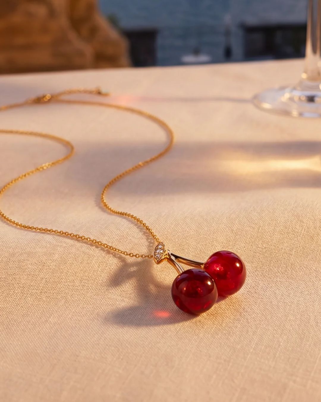 Bruce & Co Red Cherry Pendant Necklace, Gold-Plated Metal