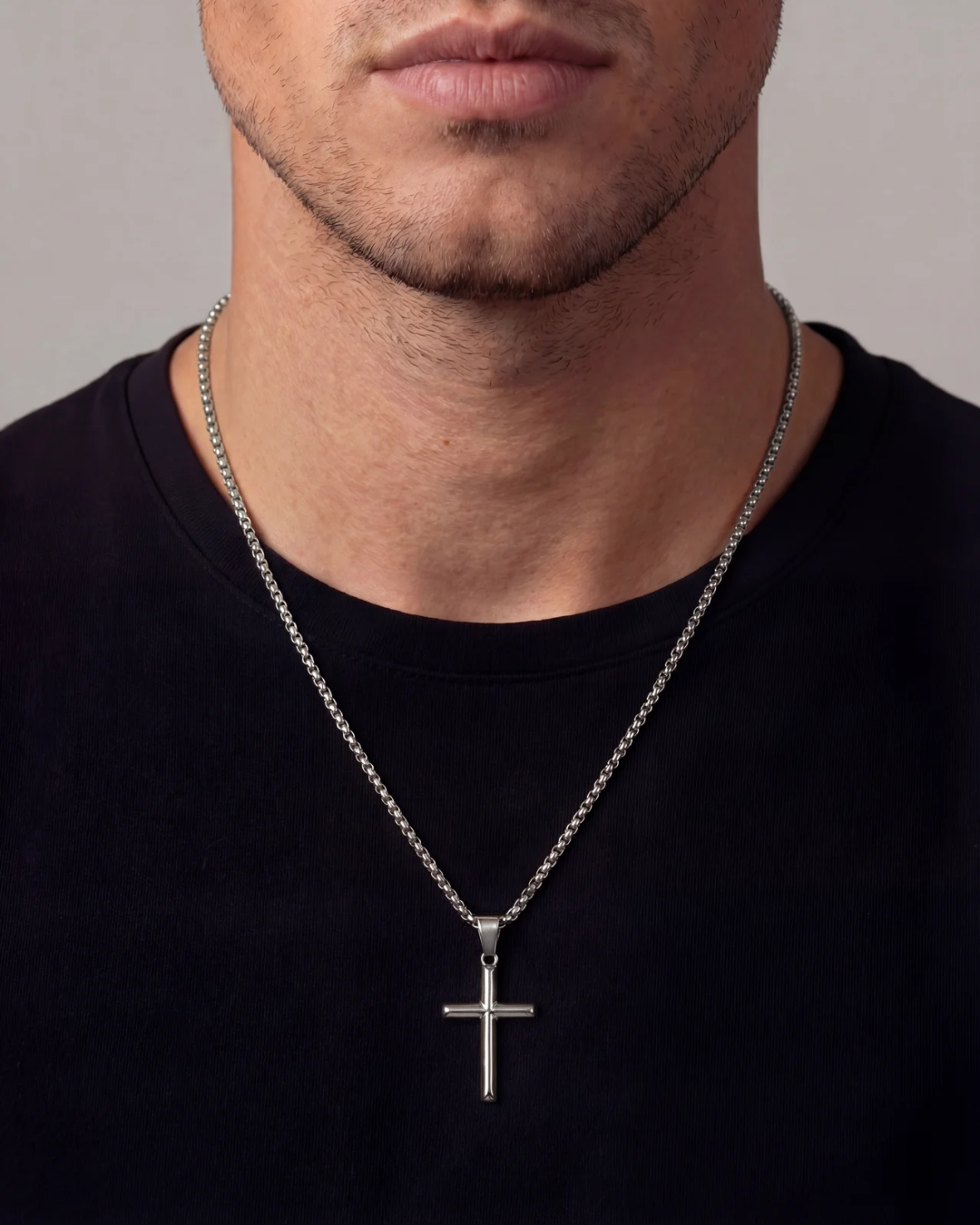 Bruce & Co Slender Christian Cross Pendant Necklace, Silver-Plated