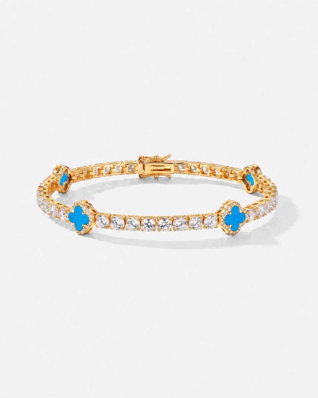 Bruce & Co Azure Blue Clover Tennis Bracelet, Gold-Plated