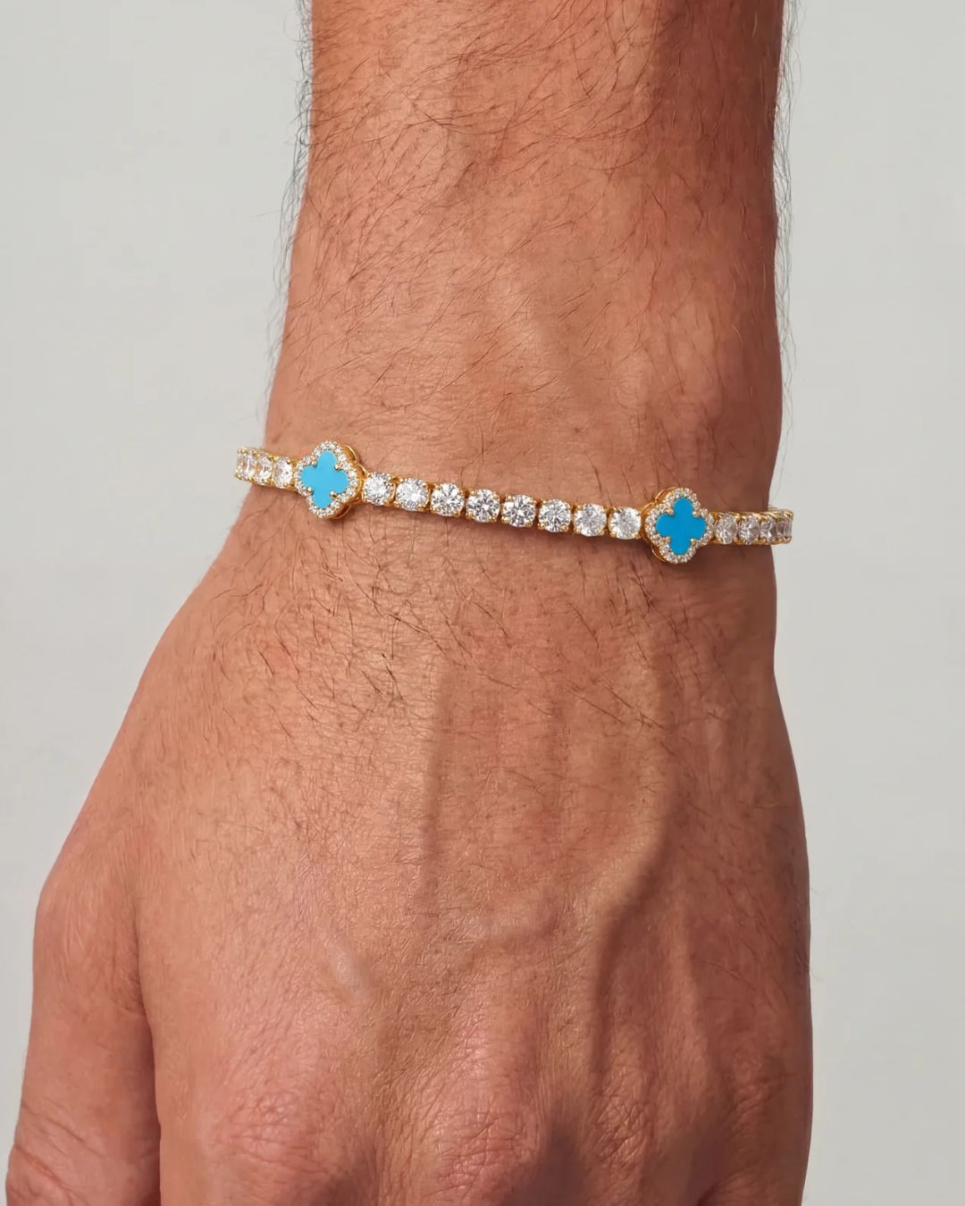 Bruce & Co Azure Blue Clover Tennis Bracelet, Gold-Plated