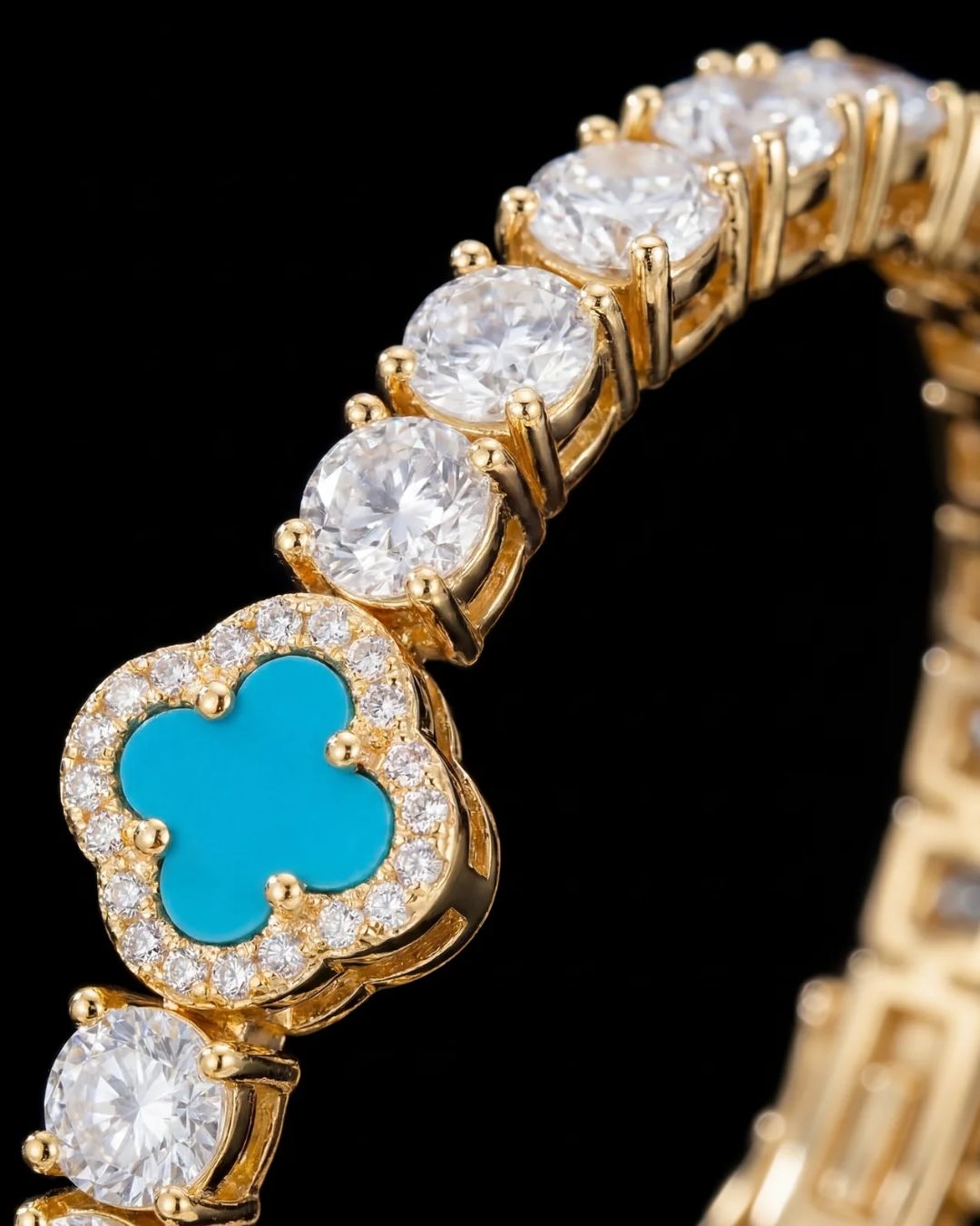 Bruce & Co Azure Blue Clover Tennis Bracelet, Gold-Plated