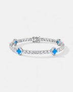 Bruce & Co Azure Blue Clover Tennis Bracelet, Silver-Plated