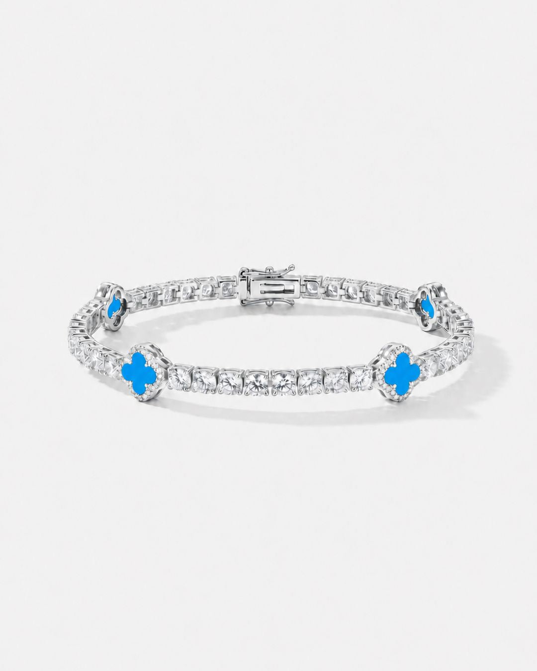 Bruce & Co Azure Blue Clover Tennis Bracelet, Silver-Plated