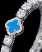 Bruce & Co Azure Blue Clover Tennis Bracelet, Silver-Plated