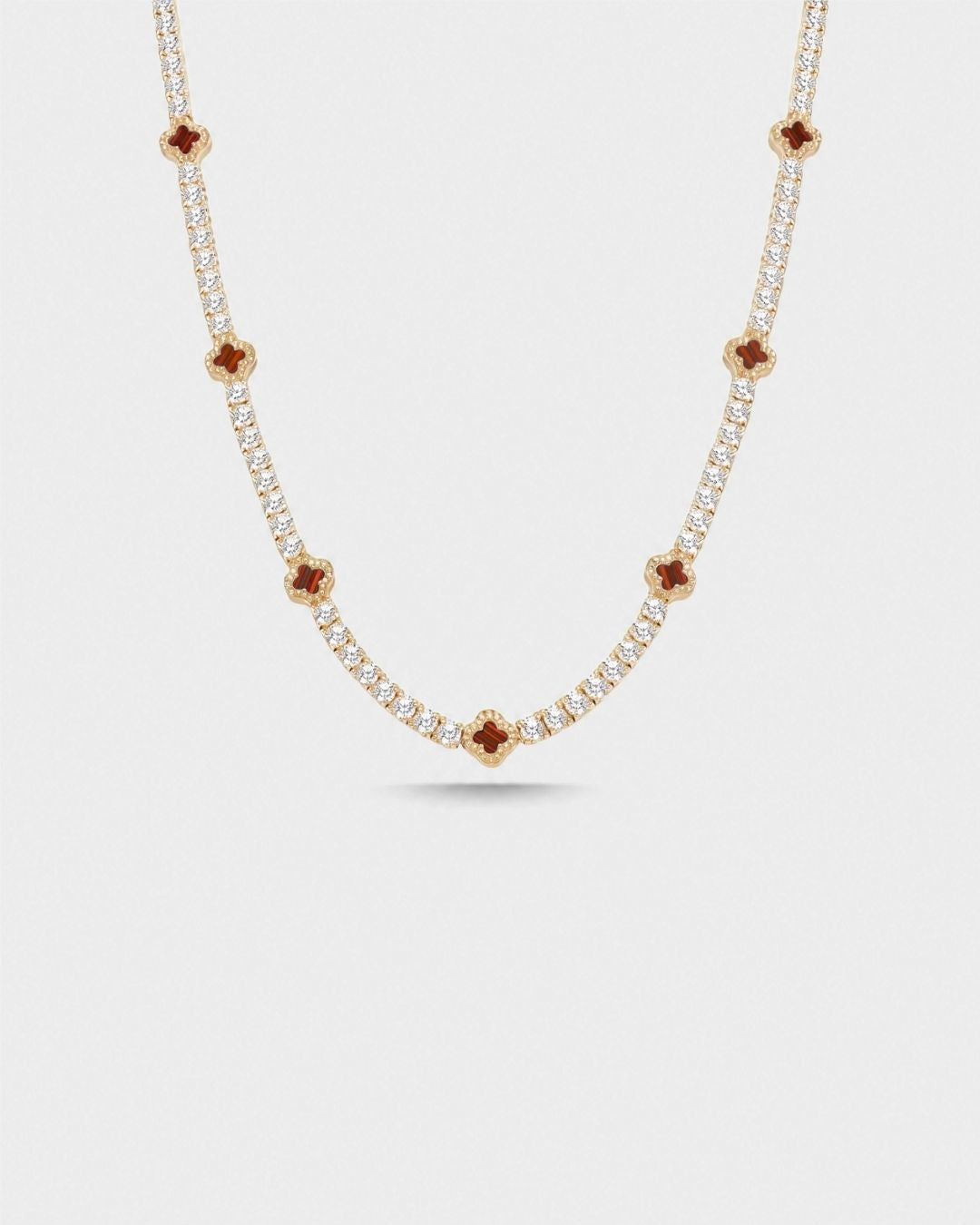 Bruce & Co Burgundy Red Clover Tennis Necklace, Gold-Plated