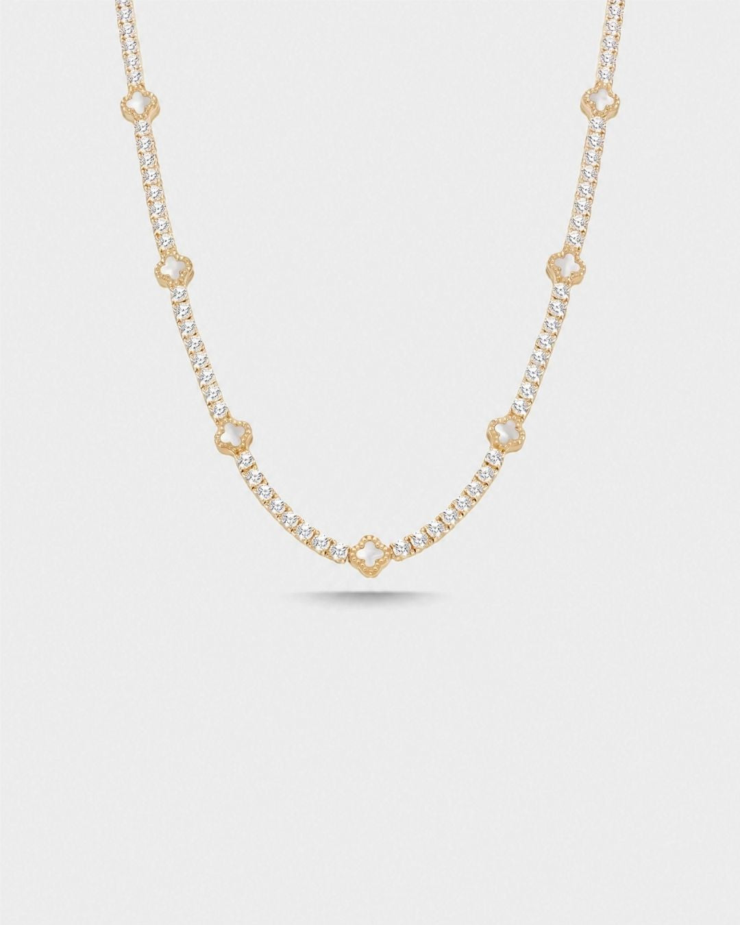 Bruce & Co Pearlescent White Clover Tennis Necklace, Gold-Plated