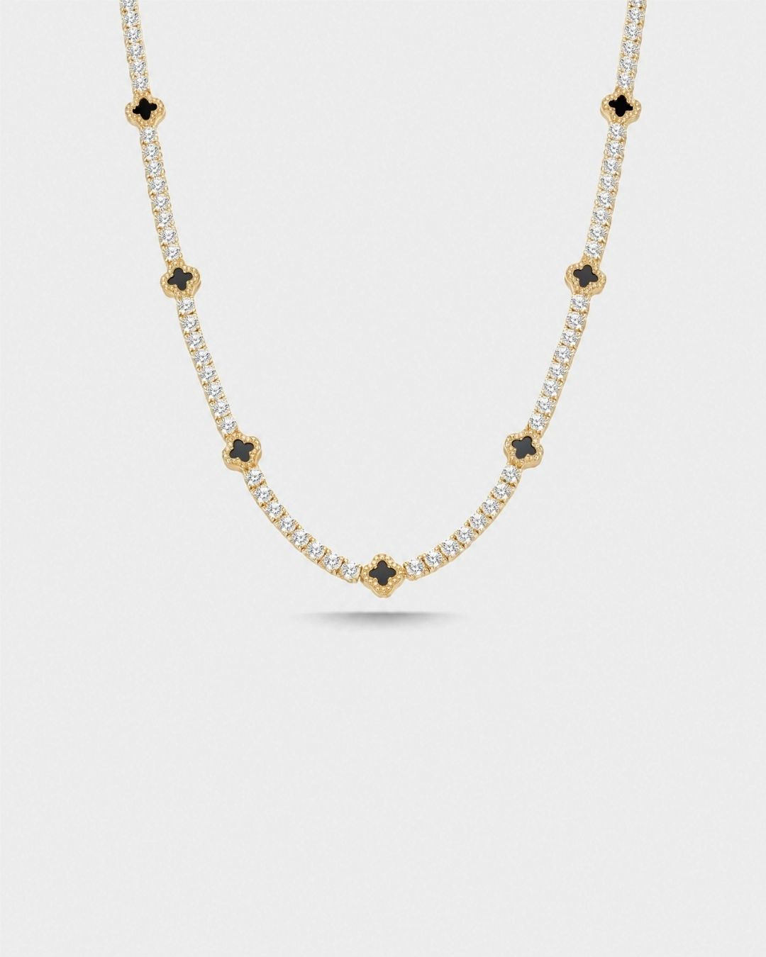 Bruce & Co Black Clover Tennis Necklace, Gold-Plated