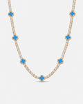 Bruce & Co Azure Blue Clover Tennis Necklace, Gold-Plated