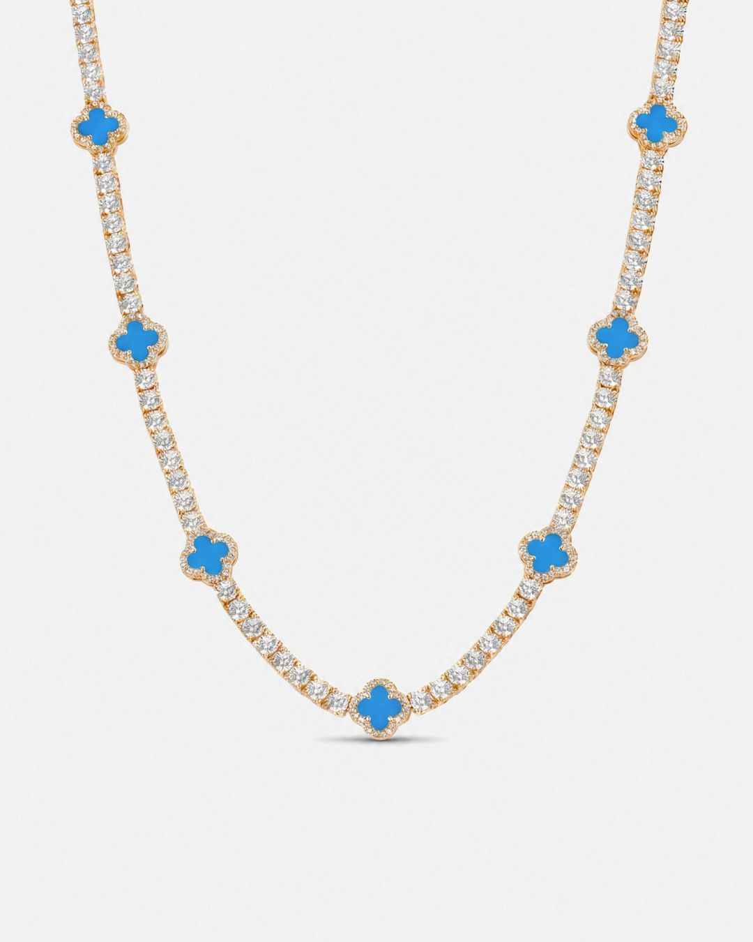 Bruce & Co Azure Blue Clover Tennis Necklace, Gold-Plated