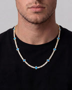 Bruce & Co Azure Blue Clover Tennis Necklace, Gold-Plated