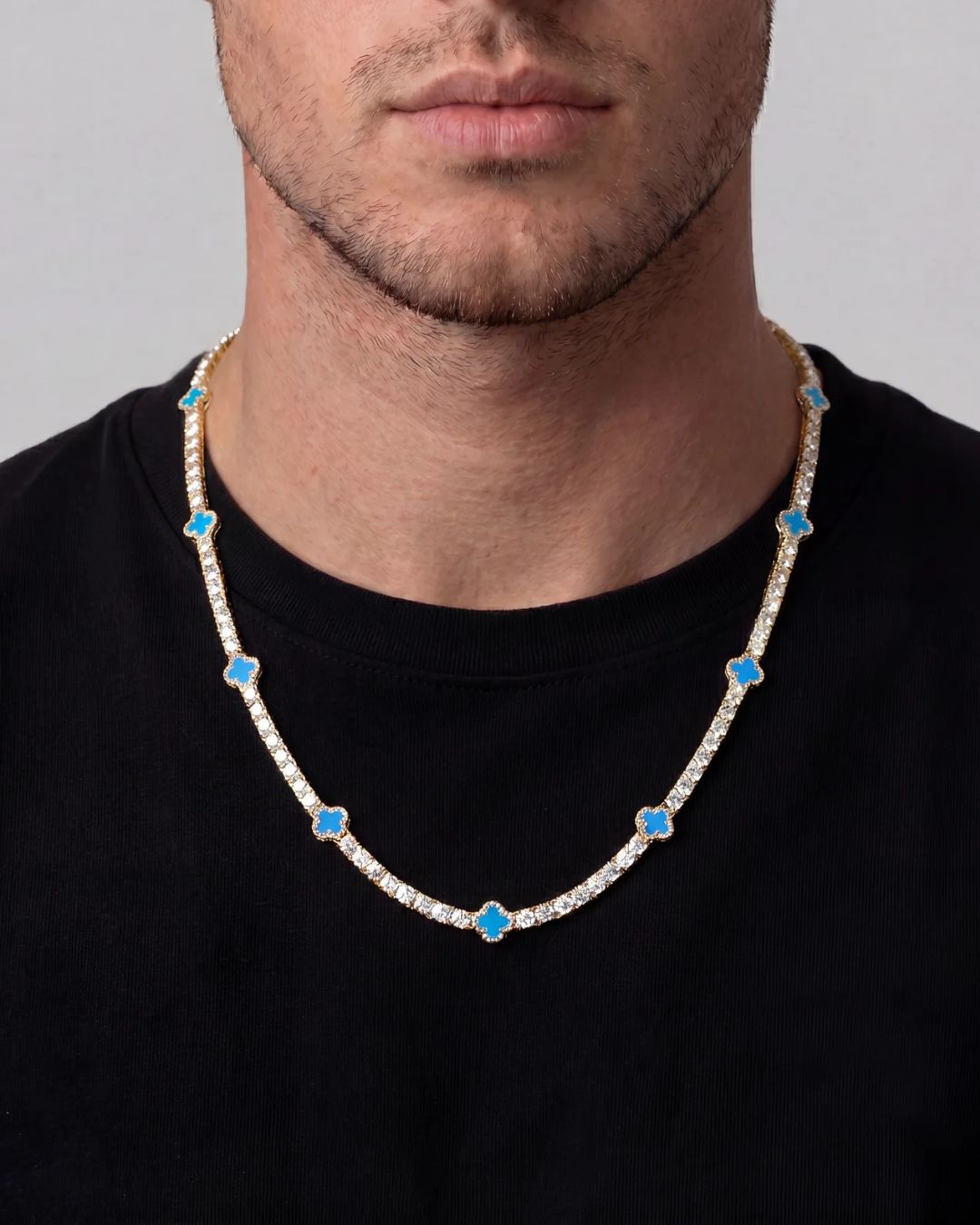 Bruce & Co Azure Blue Clover Tennis Necklace, Gold-Plated