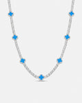 Azure Blue Clover Tennis Necklace, Silver-Plated