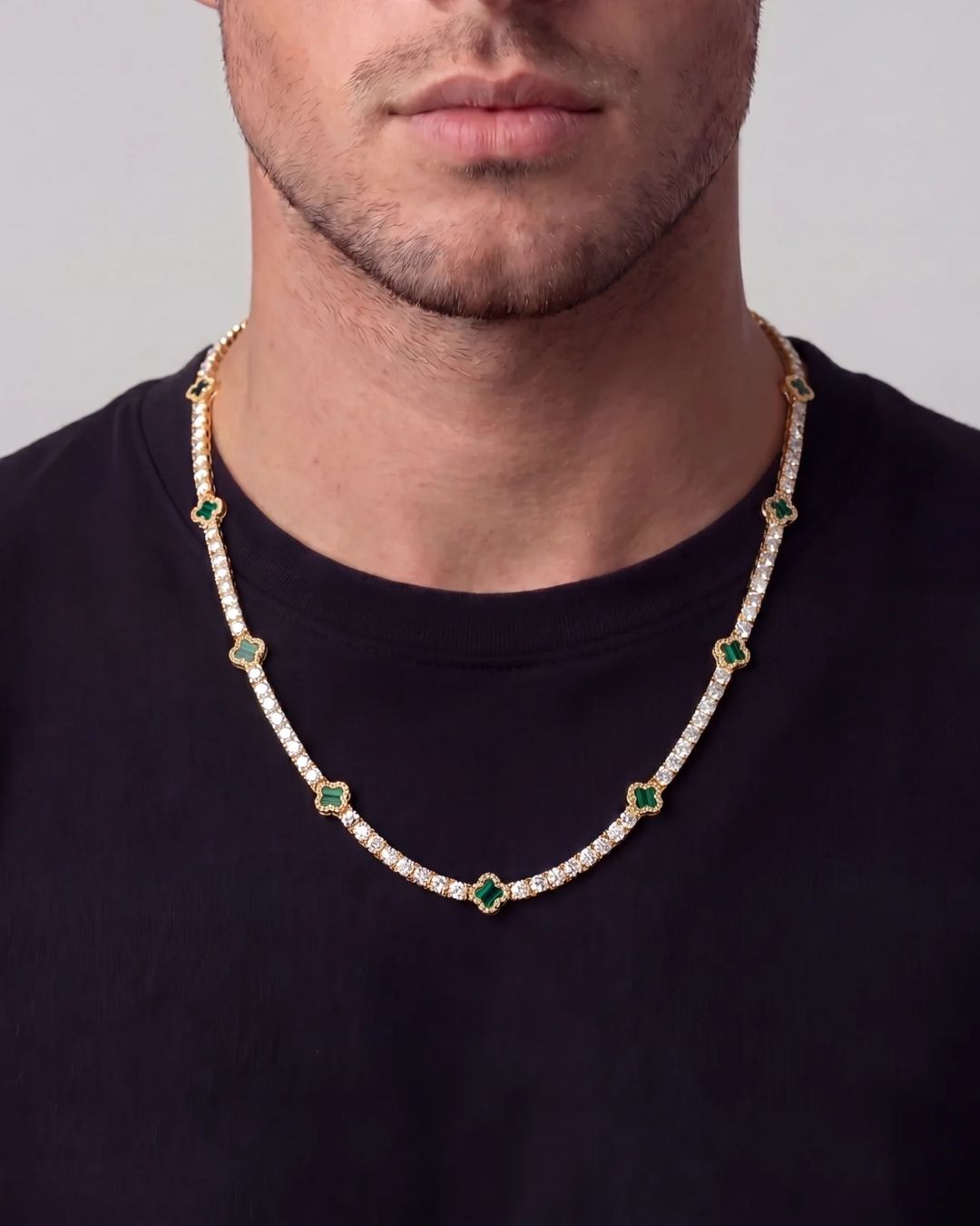 Bruce & Co Green Clover Tennis Necklace, Gold-Plated