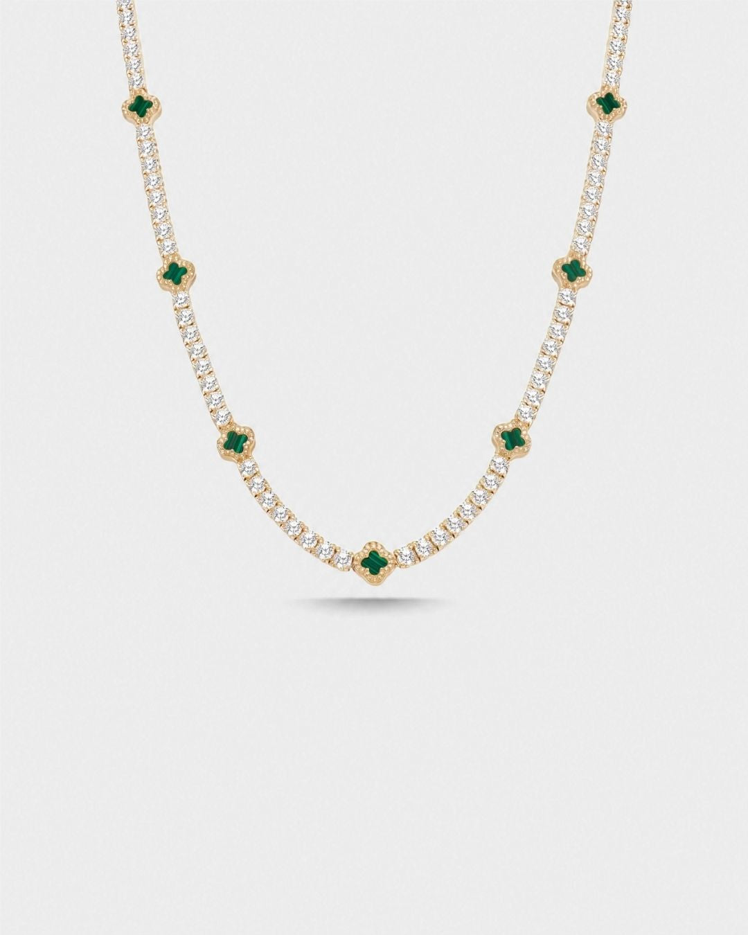 Bruce & Co Green Clover Tennis Necklace, Gold-Plated