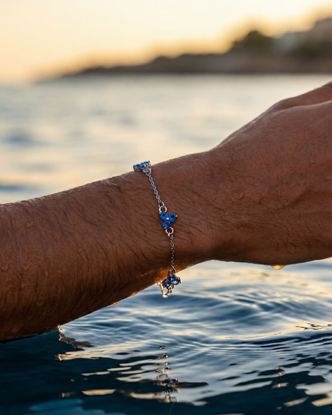 Bruce & Co Blue Zircon Clover Bracelet, 316L Stainless Steel