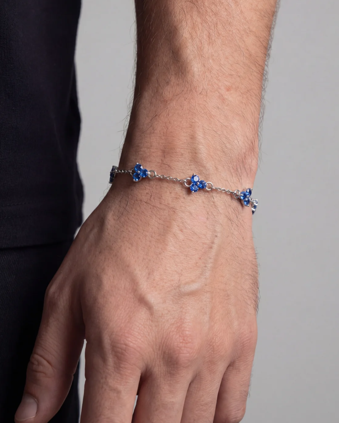 Bruce & Co Blue Zircon Clover Bracelet, 316L Stainless Steel