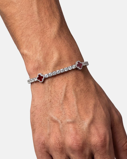 Bruce & Co Burgundy Red Clover Tennis Bracelet, Silver-Plated
