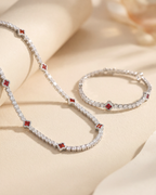 Bruce & Co Burgundy Red Clover Tennis Necklace, Silver-Plated