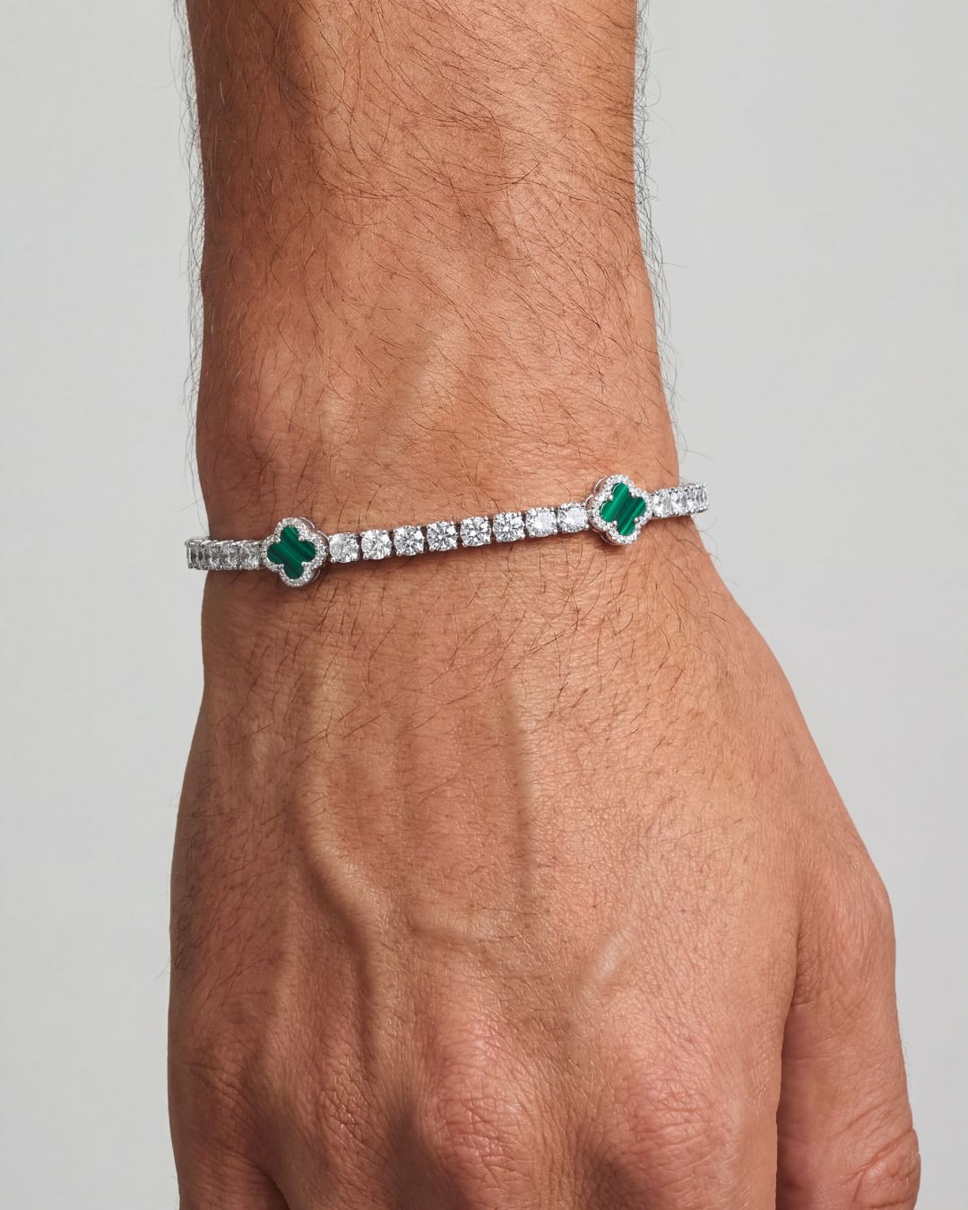 Bruce & Co Green Clover Tennis Bracelet, Silver-Plated