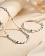 Bruce & Co Green Clover Tennis Bracelet, Silver-Plated