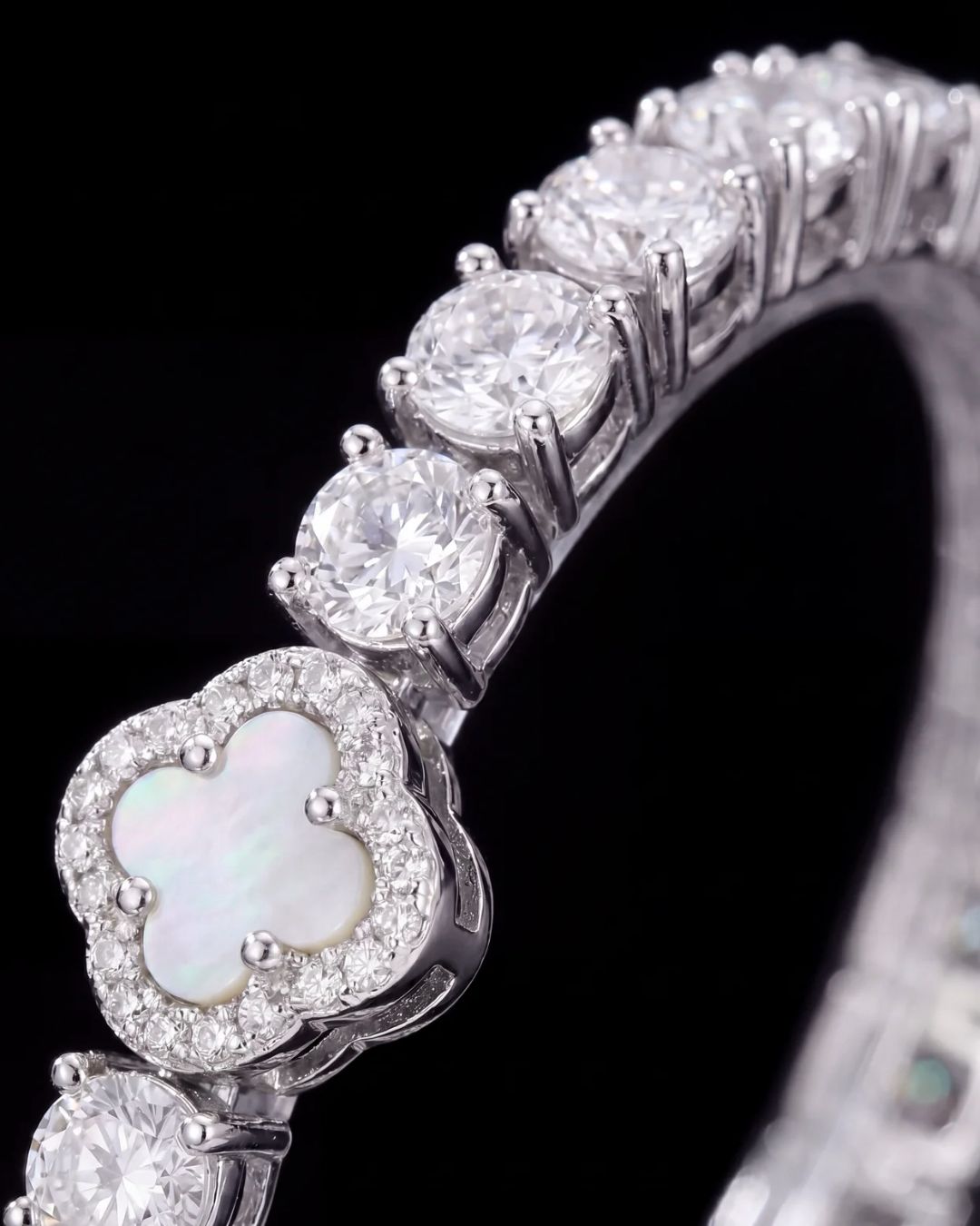 Bruce & Co Pearlescent White Clover Tennis Bracelet, Silver-Plated