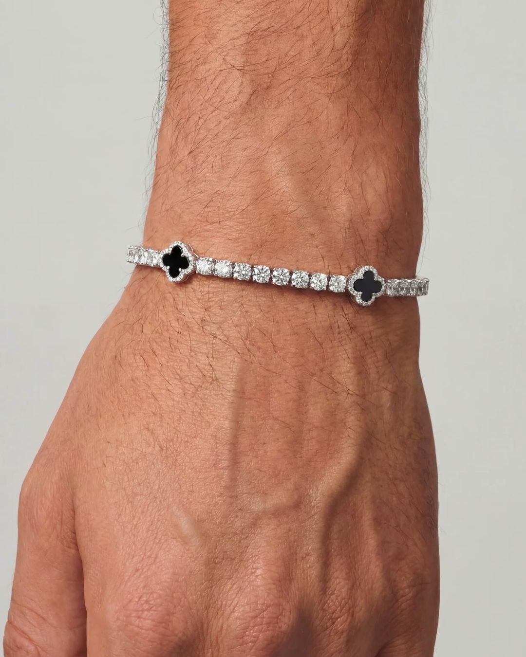 Bruce & Co Black Clover Tennis Bracelet, Silver-Plated