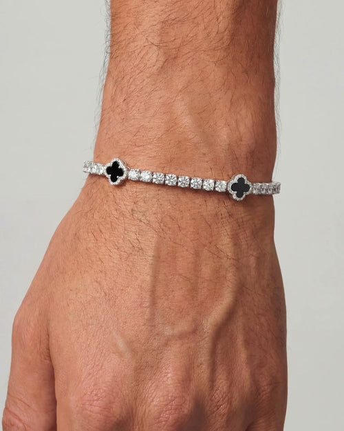 Bruce & Co Black Clover Tennis Bracelet, Silver-Plated