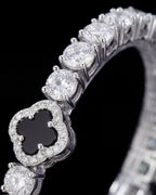 Bruce & Co Black Clover Tennis Bracelet, Silver-Plated