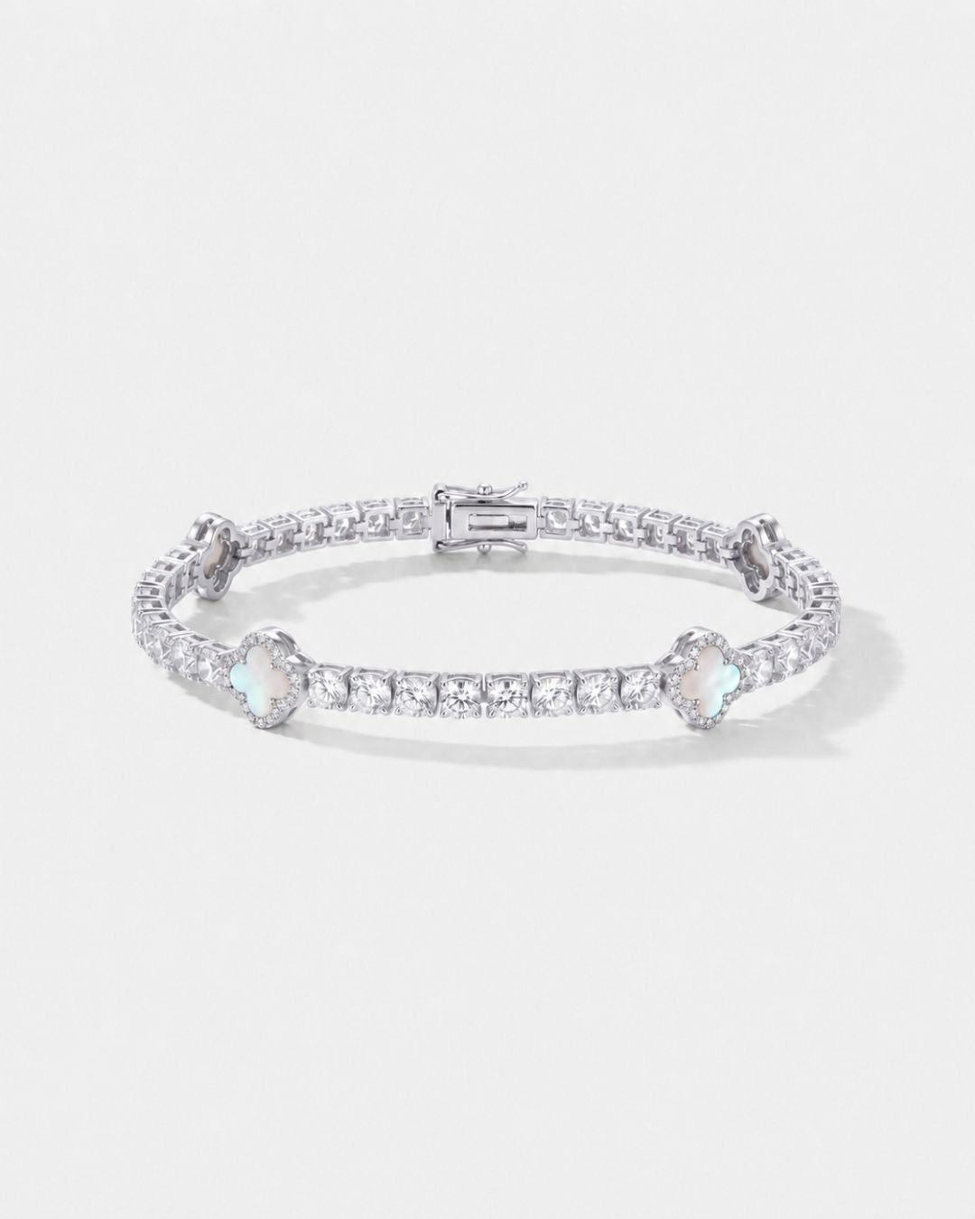 Bruce & Co Pearlescent White Clover Tennis Bracelet, Silver-Plated