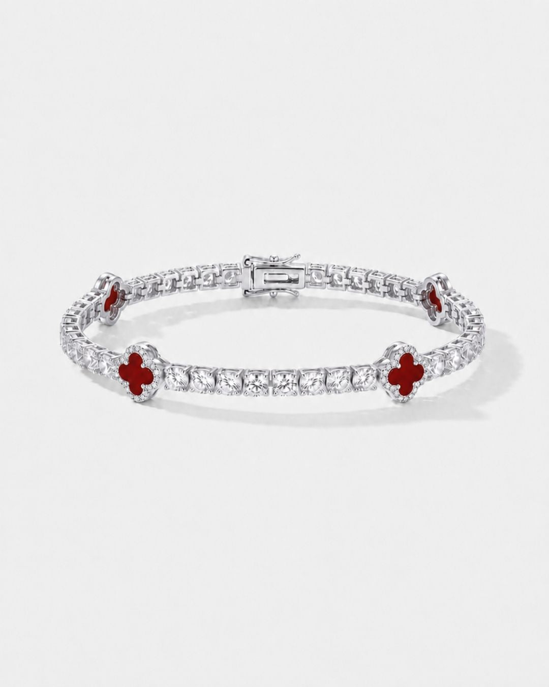 Bruce & Co Burgundy Red Clover Tennis Bracelet, Silver-Plated