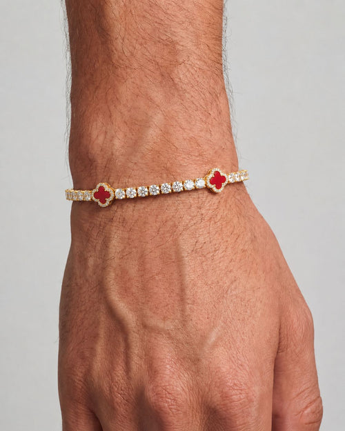 Bruce & Co Burgundy Red Clover Tennis Bracelet, Gold-Plated