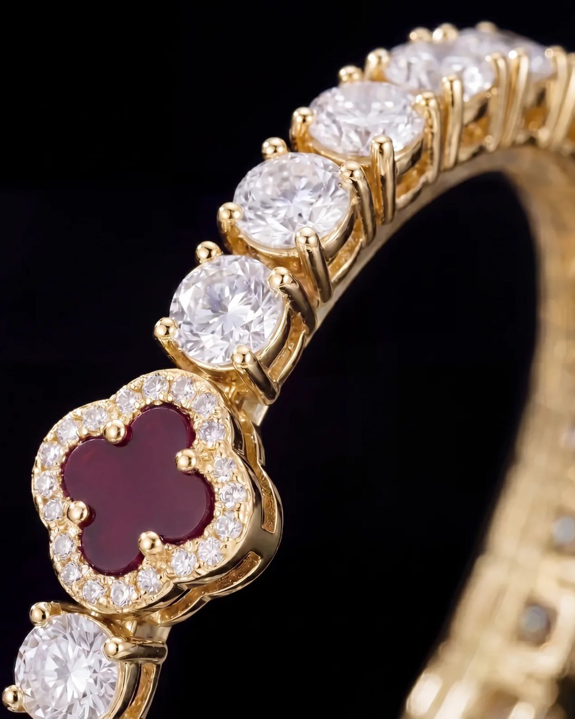 Bruce & Co Burgundy Red Clover Tennis Bracelet, Gold-Plated