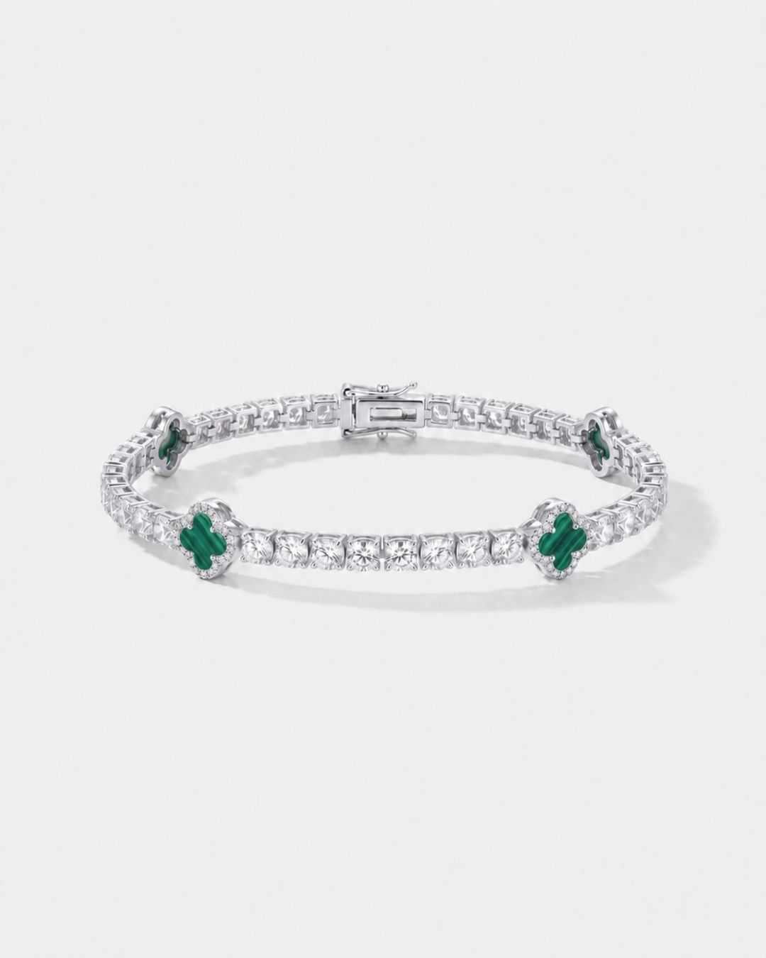 Bruce & Co Green Clover Tennis Bracelet, Silver-Plated