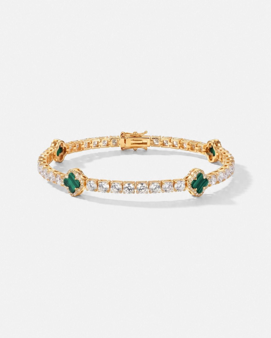 Bruce & Co Green Clover Tennis Bracelet, Gold-Plated
