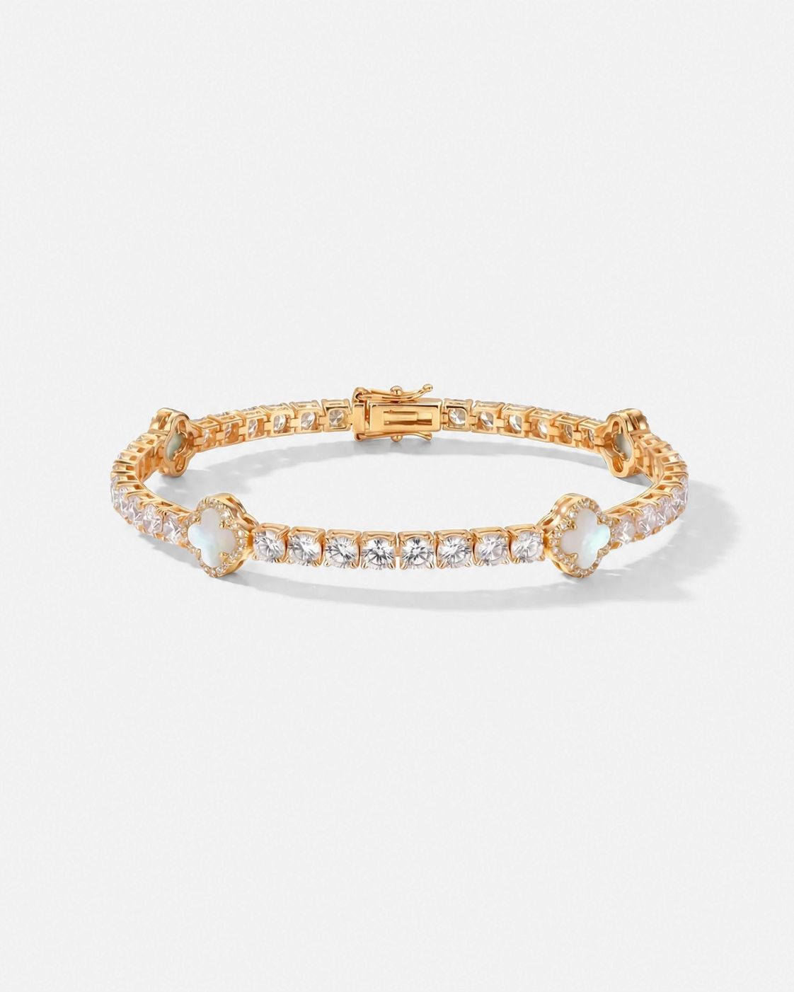Bruce & Co Pearlescent White Clover Tennis Bracelet, Gold-Plated