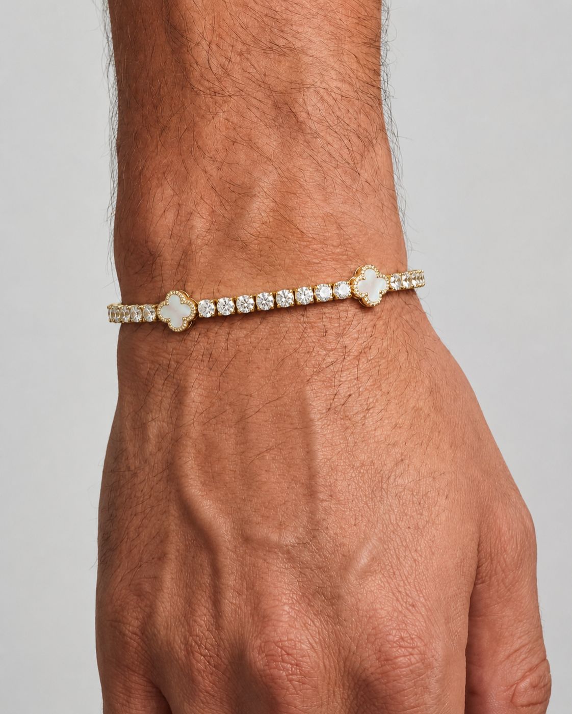 Bruce & Co Pearlescent White Clover Tennis Bracelet, Gold-Plated