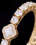 Bruce & Co Pearlescent White Clover Tennis Necklace, Gold-Plated